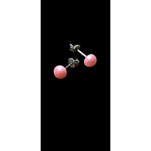 Vintage Pink Cultured Pearl Stud Earrings 5.8mm 925 Sterling Silver DK Classic